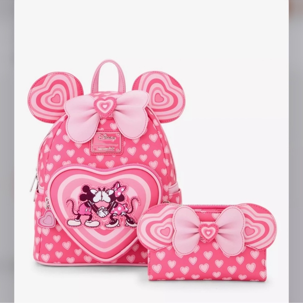 Loungefly Disney Mickey & Minnie Mouse Heart Ears Mini Backpack & Wallet Set